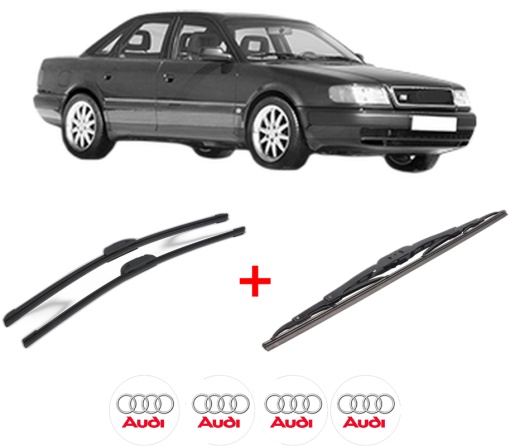 Set 3 stergatoare AUDI 100 C4 Saloon (4A2) din 1992 - 1994, pentru parbriz si luneta fata si spate auto, Bosch Twin, din cauciuc siliconat rezistent, 4 Stickere Auto AUDI