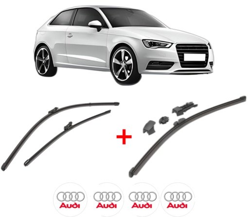 Set 3 stergatoare AUDI A3 (8V1, 8VK) din 2012 - 2020, pentru parbriz si luneta fata si spate auto, Valeo HydroConnect, din cauciuc siliconat rezistent, 4 Stickere Auto AUDI