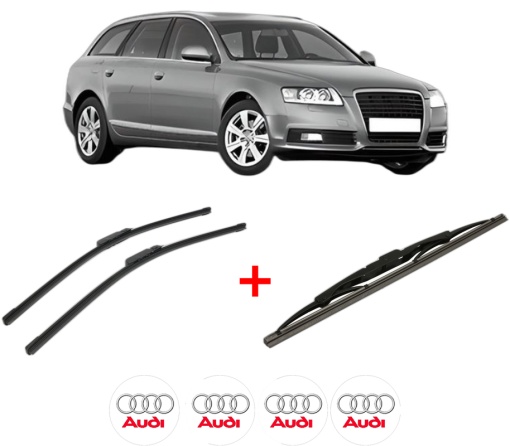 Set 3 stergatoare AUDI A6 C6 Avant (4F5) din 2004 - 2011, pentru parbriz si luneta fata si spate auto, Bosch Twin, din cauciuc siliconat rezistent, 4 Stickere Auto AUDI