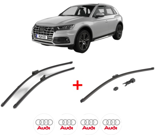 Set 3 stergatoare AUDI Q5 (FYB, FYG) din 2016 - 2020, pentru parbriz si luneta fata si spate auto, Valeo HydroConnect, din cauciuc siliconat rezistent, 4 Stickere Auto AUDI