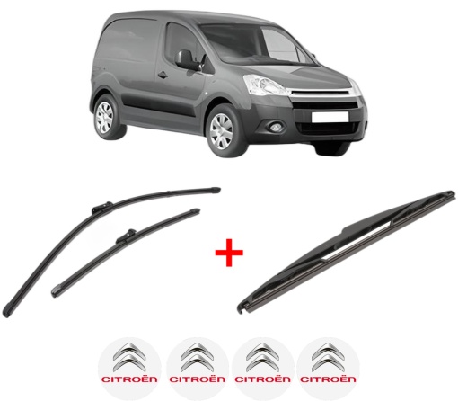 Set 3 stergatoare CITROEN BERLINGO Box Body/MPV (B9) din 2008 - 2021, pentru parbriz si luneta fata si spate auto, Valeo Silencio, din cauciuc siliconat rezistent, 4 Stickere Auto CITROEN