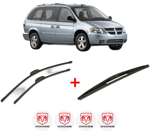Set 3 stergatoare DODGE GRAND CARAVAN din 2007 - 2010, pentru parbriz si luneta fata si spate auto, Bosch Twin, din cauciuc siliconat rezistent, 4 Stickere Auto DODGE