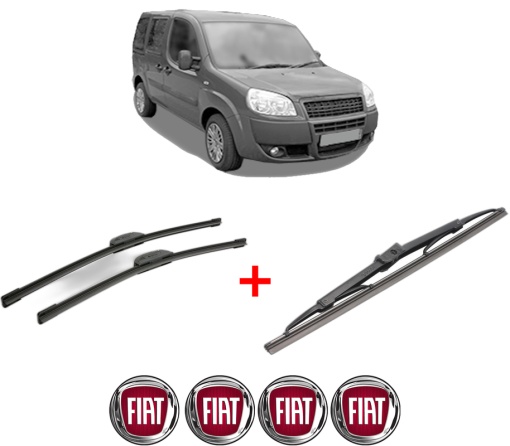 Set 3 stergatoare FIAT DOBLO MPV (119_, 223_) din 2001 - 2009, pentru parbriz si luneta fata si spate auto, Bosch Twin, din cauciuc siliconat rezistent, 4 Stickere Auto FIAT