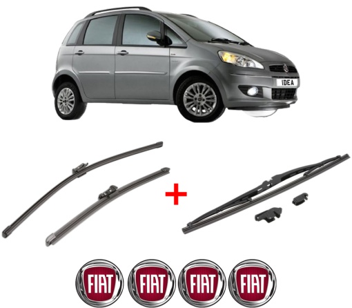Set 3 stergatoare FIAT IDEA (350_) din 2003, pentru parbriz si luneta fata si spate auto, Valeo Silencio, din cauciuc siliconat rezistent, 4 Stickere Auto FIAT