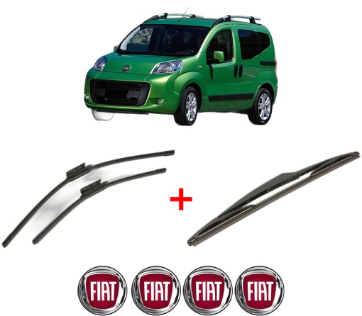 Set 3 stergatoare FIAT QUBO (225_) din 2008, pentru parbriz si luneta fata si spate auto, Bosch Twin, din cauciuc siliconat rezistent, 4 Stickere Auto FIAT