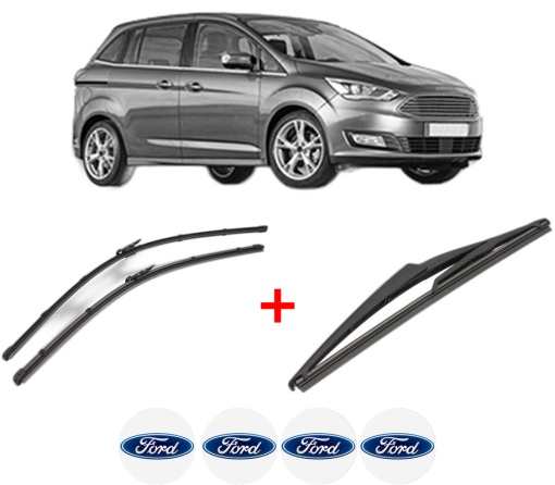 Set 3 stergatoare FORD C-MAX II Van din 2010 - 2019, pentru parbriz si luneta fata si spate auto, Valeo Silencio, din cauciuc siliconat rezistent, 4 Stickere Auto FORD