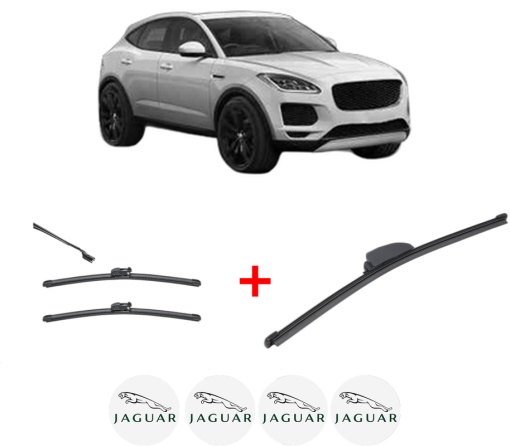 Set 3 stergatoare JAGUAR E-PACE (X540) din 2017, pentru parbriz si luneta fata si spate auto, Valeo Silencio, din cauciuc siliconat rezistent, 4 Stickere Auto JAGUAR