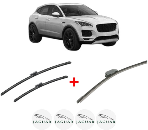 Set 3 stergatoare JAGUAR E-PACE (X540) din 2017, pentru parbriz si luneta fata si spate auto, Bosch Aerotwin, din cauciuc siliconat rezistent, 4 Stickere Auto JAGUAR