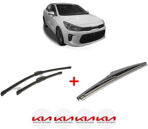 Set 3 stergatoare KIA RIO IV (YB, SC, FB) din 2017 - 2023, pentru parbriz si luneta fata si spate auto, Bosch Twin, din cauciuc siliconat rezistent, 4 Stickere Auto KIA