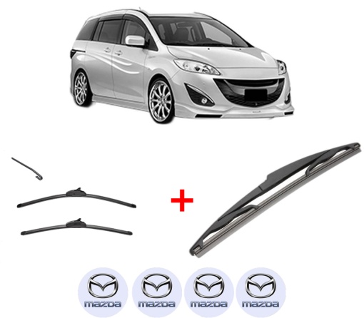 Set 3 stergatoare MAZDA 5 (CW) din 2010, pentru parbriz si luneta fata si spate auto, Valeo Silencio, din cauciuc siliconat rezistent, 4 Stickere Auto MAZDA