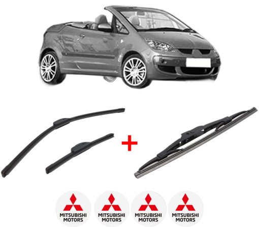 Set 3 stergatoare MITSUBISHI COLT CZC VI Convertible (RG) din 2006 - 2009, pentru parbriz si luneta fata si spate auto, Bosch Twin, din cauciuc siliconat rezistent, 4 Stickere Auto MITSUBISHI