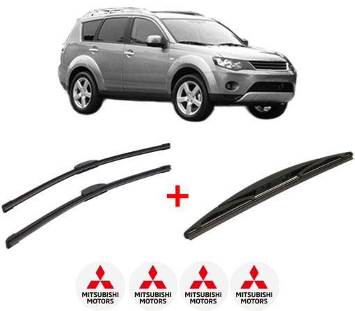 Set 3 stergatoare MITSUBISHI OUTLANDER II (CW_W) din 2006 - 2012, pentru parbriz si luneta fata si spate auto, Bosch Twin, din cauciuc siliconat rezistent, 4 Stickere Auto MITSUBISHI
