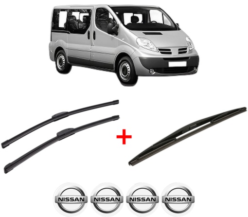 Set 3 stergatoare NISSAN PRIMASTAR Bus (X83) din 2001 - 2006, pentru parbriz si luneta fata si spate auto, Bosch Twin, din cauciuc siliconat rezistent, 4 Stickere Auto NISSAN
