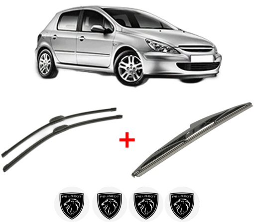 Set 3 stergatoare PEUGEOT 307 (3A/C) din 2000 - 2012, pentru parbriz si luneta fata si spate auto, Bosch Twin, din cauciuc siliconat rezistent, 4 Stickere Auto PEUGEOT