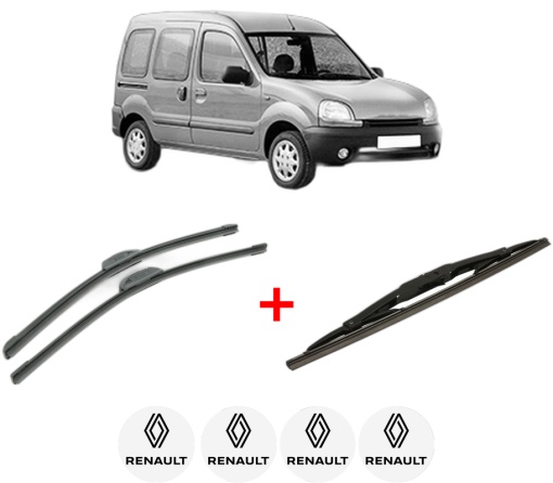 Set 3 stergatoare RENAULT KANGOO (KC0/1_) din 1997 - 2010, pentru parbriz si luneta fata si spate auto, Bosch Twin, din cauciuc siliconat rezistent, 4 Stickere Auto RENAULT