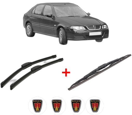 Set 3 stergatoare ROVER 400 II Hatchback (RT) din 1995 - 2000, pentru parbriz si luneta fata si spate auto, Bosch Twin, din cauciuc siliconat rezistent, 4 Stickere Auto ROVER