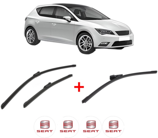 Set 3 stergatoare SEAT LEON (5F1) din 2012 - 2020, pentru parbriz si luneta fata si spate auto, Bosch Aerotwin, din cauciuc siliconat rezistent, 4 Stickere Auto SEAT