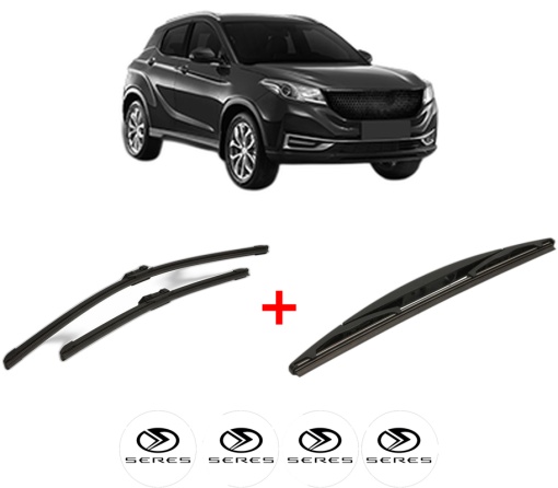 Set 3 stergatoare SERES 3 din 1967 - 2025, pentru parbriz si luneta fata si spate auto, Bosch Twin, din cauciuc siliconat rezistent, 4 Stickere Auto SERES