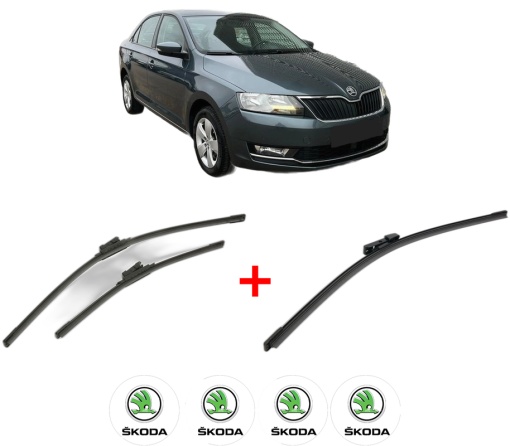 Set 3 stergatoare SKODA RAPID (NH3, NK3, NK6) din 2012 - 2022, pentru parbriz si luneta fata si spate auto, Bosch Aerotwin, din cauciuc siliconat rezistent, 4 Stickere Auto SKODA