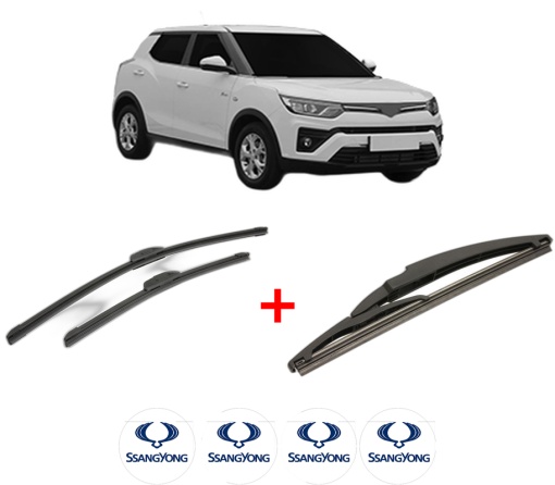 Set 3 stergatoare SSANGYONG TIVOLI GRAND din 2021, pentru parbriz si luneta fata si spate auto, Bosch Twin, din cauciuc siliconat rezistent, 4 Stickere Auto SSANGYONG