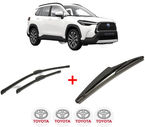 Set 3 stergatoare TOYOTA COROLLA CROSS (ZVG1_, ZSG1_, MXGH1_, MXGA1_) din 2022, pentru parbriz si luneta fata si spate auto, Bosch Twin, din cauciuc siliconat rezistent, 4 Stickere Auto TOYOTA
