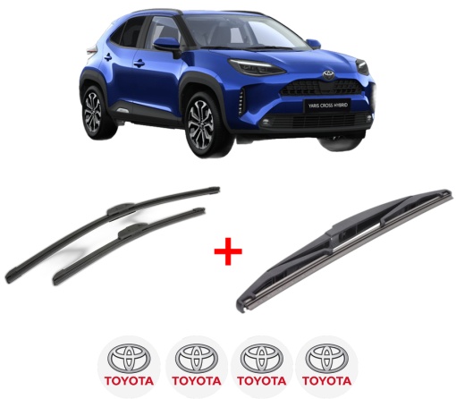Set 3 stergatoare TOYOTA YARIS CROSS (MXP_) din 2020, pentru parbriz si luneta fata si spate auto, Bosch Twin, din cauciuc siliconat rezistent, 4 Stickere Auto TOYOTA