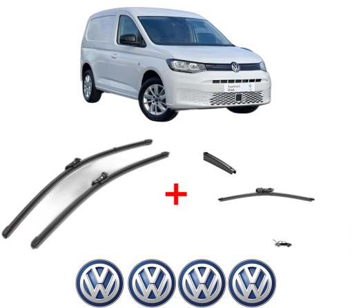 Set 3 stergatoare Volkswagen CADDY V MPV (SBB, SBJ) din 2020 - 2024, pentru parbriz si luneta fata si spate auto, Valeo Silencio, din cauciuc siliconat rezistent, 4 Stickere Auto VW