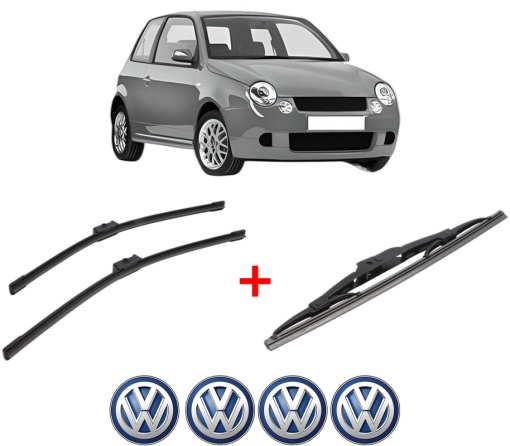 Set 3 stergatoare Volkswagen LUPO I (6X1, 6E1) din 1998 - 2005, pentru parbriz si luneta fata si spate auto, Bosch Twin, din cauciuc siliconat rezistent, 4 Stickere Auto VW
