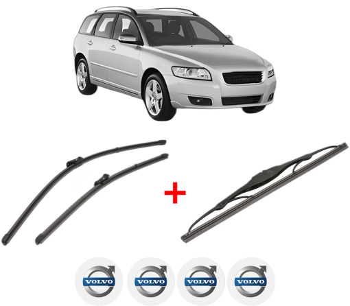 Set 3 stergatoare VOLVO V50 (545) din 2003 - 2012, pentru parbriz si luneta fata si spate auto, Valeo Silencio, din cauciuc siliconat rezistent, 4 Stickere Auto VOLVO