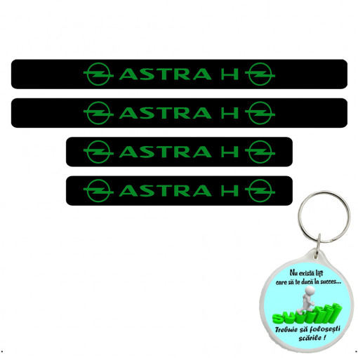 Set 4 protectii praguri auto autoadezive Astra H si breloc Succes,