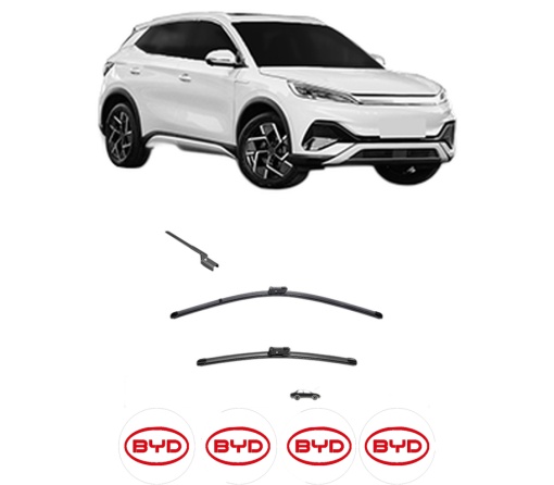 Set stergatoare BYD YUAN PLUS din 2022, pentru parbriz auto, 2 bucati, Valeo Silencio, din cauciuc siliconat rezistent, 4 Stickere Auto BYD