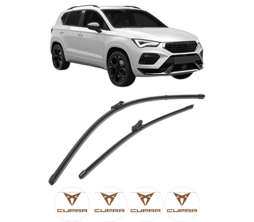 Set stergatoare CUPRA ATECA (KH7, KHP, KBP) din 2018-2023, pentru parbriz auto, 2 bucati, Valeo Silencio Xtrm, din cauciuc siliconat rezistent, 4 Stickere Auto CUPRA
