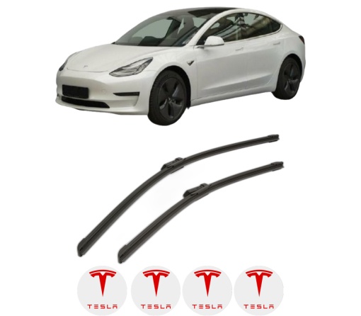 Set stergatoare TESLA MODEL 3 (5YJ3) din 2017-2024, pentru parbriz auto, 2 bucati, Bosch Aerotwin, din cauciuc siliconat rezistent, 4 Stickere Auto TESLA