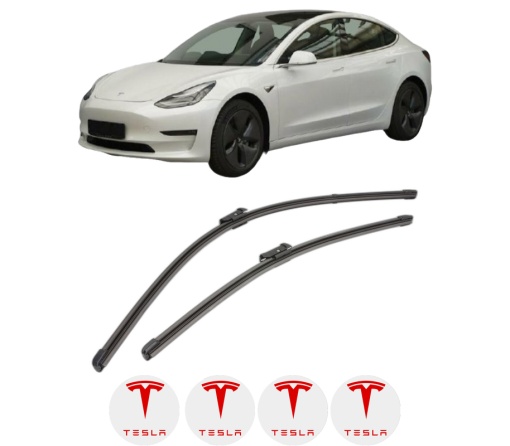 Set stergatoare TESLA MODEL 3 (5YJ3) din 2017-2024, pentru parbriz auto, 2 bucati, Valeo Silencio Xtrm, din cauciuc siliconat rezistent, 4 Stickere Auto TESLA