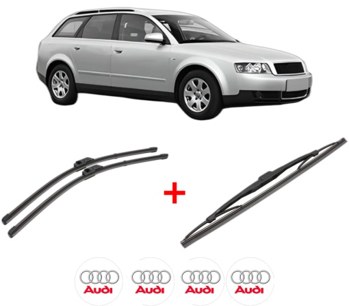 Set 3 stergatoare AUDI A4 B6 Avant (8E5) din 2001 - 2004, pentru parbriz si luneta fata si spate auto, Valeo Silencio, din cauciuc siliconat rezistent, 4 Stickere Auto AUDI