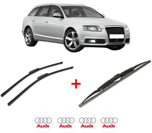 Set 3 stergatoare AUDI A6 Allroad C6 (4FH) din 2006 - 2011, pentru parbriz si luneta fata si spate auto, Bosch Twin, din cauciuc siliconat rezistent, 4 Stickere Auto AUDI
