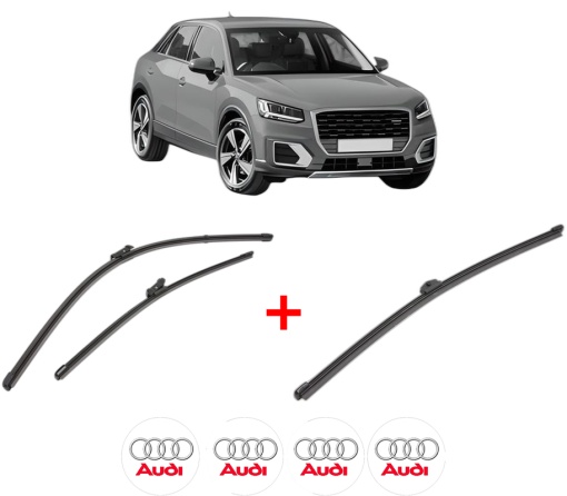 Set 3 stergatoare AUDI Q2 (GAB, GAG) din 2016 - 2020, pentru parbriz si luneta fata si spate auto, Valeo Silencio Xtrm, din cauciuc siliconat rezistent, 4 Stickere Auto AUDI