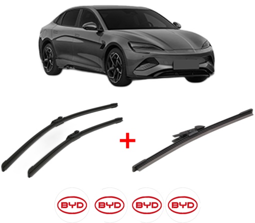 Set 3 stergatoare BYD SEAL U din 2024, pentru parbriz si luneta fata si spate auto, Bosch Aerotwin, din cauciuc siliconat rezistent, 4 Stickere Auto BYD