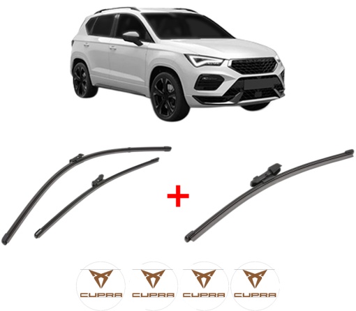 Set 3 stergatoare CUPRA ATECA (KH7, KHP, KBP) din 2018, pentru parbriz si luneta fata si spate auto, Valeo Silencio Xtrm, din cauciuc siliconat rezistent, 4 Stickere Auto CUPRA