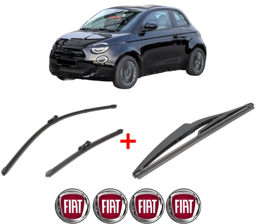 Set 3 stergatoare FIAT 500e (332_) din 2020, pentru parbriz si luneta fata si spate auto, Valeo Silencio, din cauciuc siliconat rezistent, 4 Stickere Auto FIAT