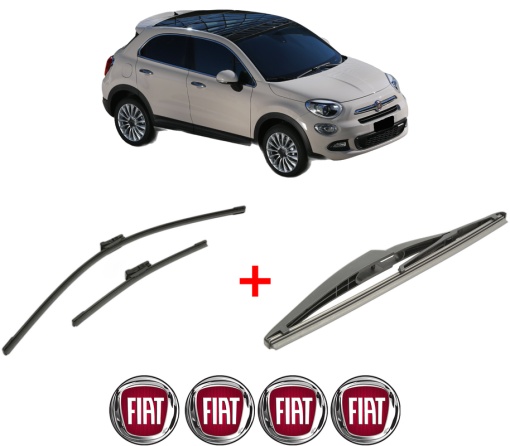 Set 3 stergatoare FIAT 500X (334_) din 2014 - 2020, pentru parbriz si luneta fata si spate auto, Bosch Twin, din cauciuc siliconat rezistent, 4 Stickere Auto FIAT