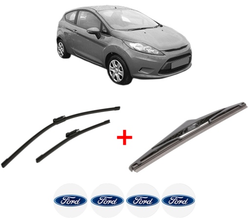 Set 3 stergatoare FORD FIESTA VI (CB1, CCN) din 2008 - 2018, pentru parbriz si luneta fata si spate auto, Bosch Twin, din cauciuc siliconat rezistent, 4 Stickere Auto FORD