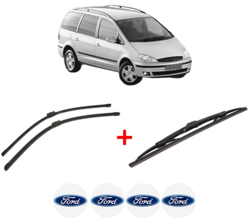Set 3 stergatoare FORD GALAXY I (WGR) din 1995 - 2006, pentru parbriz si luneta fata si spate auto, Bosch Twin, din cauciuc siliconat rezistent, 4 Stickere Auto FORD