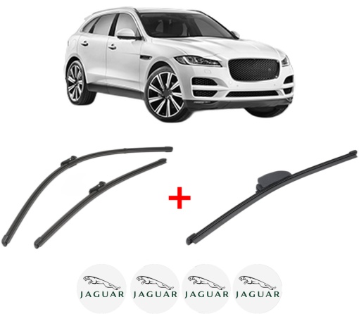 Set 3 stergatoare JAGUAR F-PACE (X761) din 2015, pentru parbriz si luneta fata si spate auto, Valeo Silencio, din cauciuc siliconat rezistent, 4 Stickere Auto JAGUAR