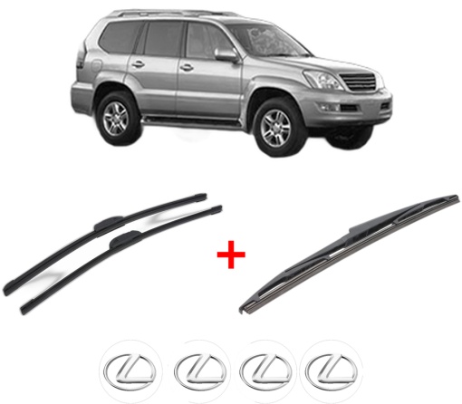 Set 3 stergatoare LEXUS GX (_J12_) din 2001 - 2009, pentru parbriz si luneta fata si spate auto, Bosch Twin, din cauciuc siliconat rezistent, 4 Stickere Auto LEXUS