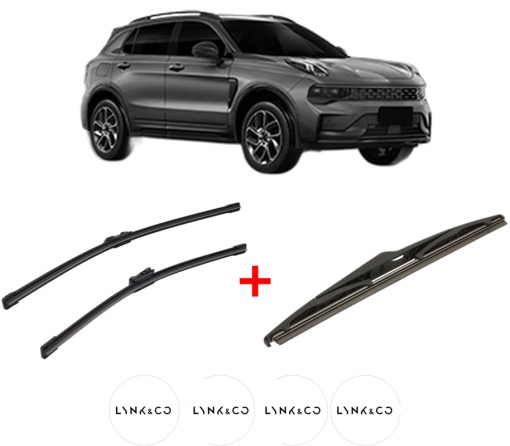 Set 3 stergatoare LYNK & CO 01 din 1973 - 2020, pentru parbriz si luneta fata si spate auto, Bosch Twin, din cauciuc siliconat rezistent, 4 Stickere Auto LYNK & CO