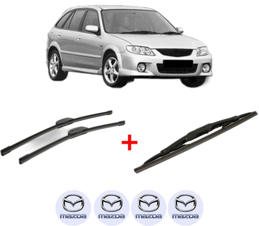 Set 3 stergatoare MAZDA 323 F VI Hatchback (BJ) din 1998 - 2004, pentru parbriz si luneta fata si spate auto, Bosch Twin, din cauciuc siliconat rezistent, 4 Stickere Auto MAZDA