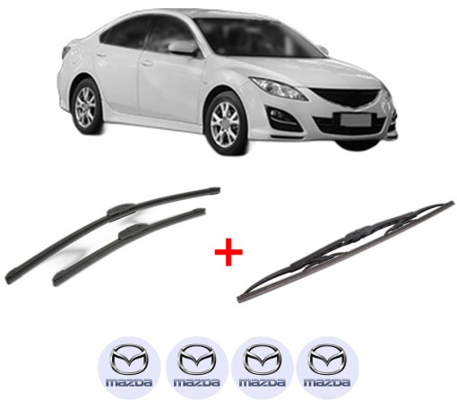 Set 3 stergatoare MAZDA 6 Hatchback (GH) din 2007 - 2013, pentru parbriz si luneta fata si spate auto, Bosch Twin, din cauciuc siliconat rezistent, 4 Stickere Auto MAZDA