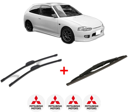 Set 3 stergatoare MITSUBISHI COLT V (CJ_, CP_) din 1996 - 2003, pentru parbriz si luneta fata si spate auto, Bosch Twin, din cauciuc siliconat rezistent, 4 Stickere Auto MITSUBISHI