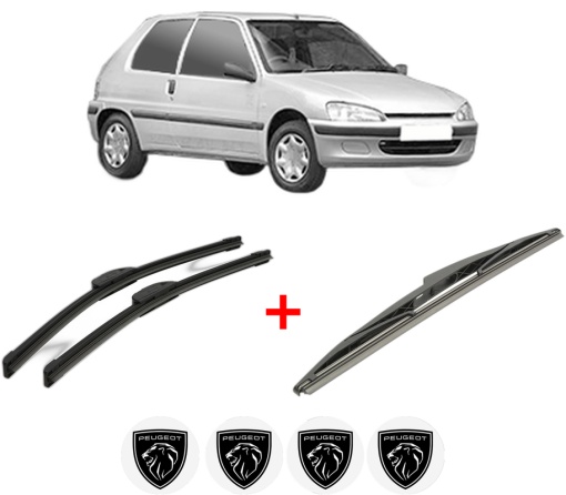 Set 3 stergatoare PEUGEOT 106 II (1A_, 1C_) din 1996 - 2004, pentru parbriz si luneta fata si spate auto, Bosch Twin, din cauciuc siliconat rezistent, 4 Stickere Auto PEUGEOT